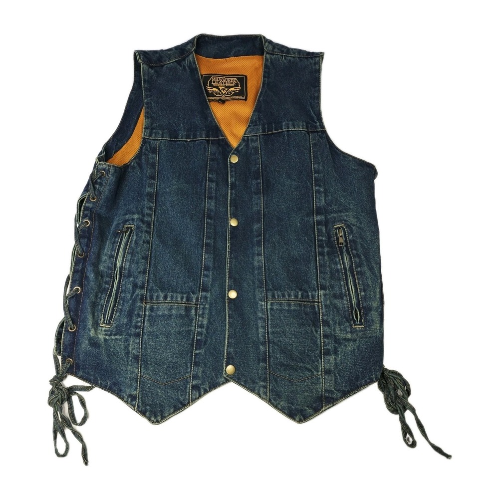 Milwaukee Leather Women's Blue Side Lace M Snap Front Denim Vest Biker‎